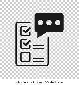 Checklist document sign icon in transparent style. Survey vector illustration on isolated background. Check mark banner business concept.