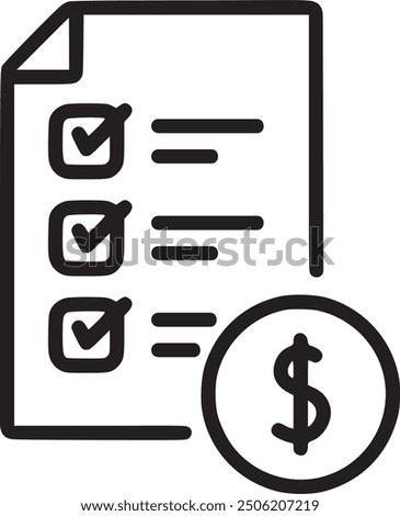Checklist with dollar sign, representing financial planning or budgeting. Checklist with dollar sign icon representing financial planning, budgeting, and expense management. EPS