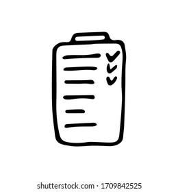 Checklist doodle icon. Hand drawn to-do list. Paper reminder icon. Vector graphics