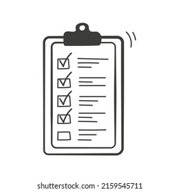 Checklist Doodle Icon. Hand Drawn Clipboard Template Vector Illustration