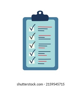 Checklist Doodle Icon. Hand Drawn Blue Clipboard Template Vector Illustration