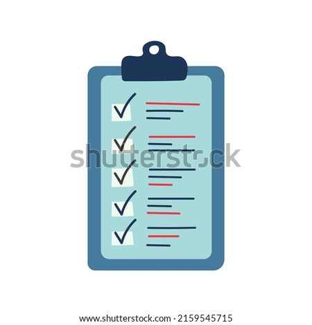 Checklist doodle icon. Hand drawn blue clipboard template vector illustration