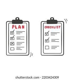 Checklist Doodle Icon Set. Hand Drawn Clipboard Template Vector Illustration