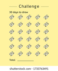 Checklist for drawing challenge. Create sketches every day for 30 days. Shading icons when reaching the goal. Vector stock illustration.