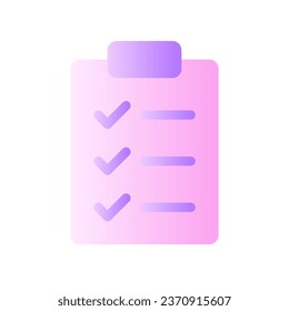 Icono Ui de dos colores de gradiente plano de lista de verificación. La lista de actividades de bienestar. Portapapeles. Formulario de preguntas. Comentarios. Pictograma simple relleno. GUI, diseño UX para aplicaciones móviles. Ilustración RGB aislada por vectores