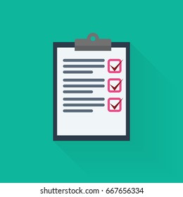 Checklist flat icon with long shadow