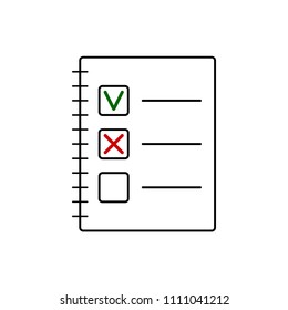 Checklist flat icon on the white background yes no