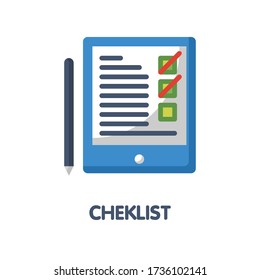 Ilustración de diseño de estilo de icono plano de lista de verificación sobre los pasos de fondo blanco.10