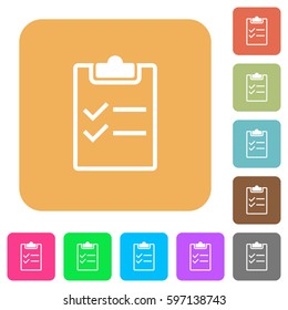 Checklist flat icons on rounded square vivid color backgrounds.