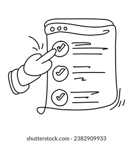 Lista de comprobación Ilustración plana del concepto de sello aprobado, adecuado para su uso en sitios web comerciales, material publicitario de comercialización y embalaje de productos