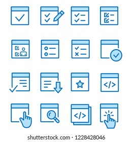 Checklist flat line icons. Set of evaluate, survey, order, agreement, blank and more. Editable Stroke. Change to any size and any colour.