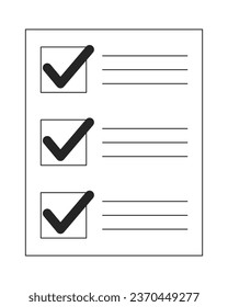 Checklist flat monochrome isolated vector object. To do list with tasks. Text on paper. Editable black and white line art drawing. Simple outline spot illustration for web graphic design