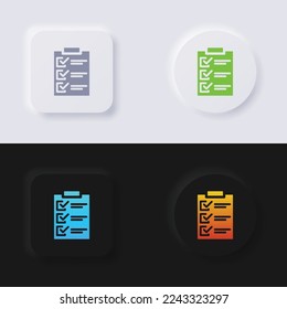 Checklist-Formular-Symbol gesetzt, Multi color neumorphism Schaltfläche Soft UI Design for Web Design, Application UI and more, Button, Vector.