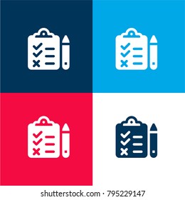 Checklist four color material and minimal icon logo set in red and blue