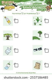 Checklist game good for environment logic game trash and plant or tree or nature.  Educational game for children. fun activities for children to play and learn.