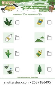 Checklist game good for environment logic game trash and plant or tree or nature.  Educational game for children. fun activities for children to play and learn.