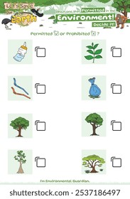 Juego de lista de verificación bueno para la basura del juego de lógica ambiental y la planta o el árbol o la naturaleza.  Juego educativo para niños. actividades divertidas para que los niños jueguen y aprendan.