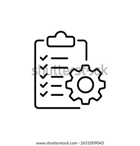 Checklist with gear line icon vector isolated on white background. gear, setting, task list, clipboard line icon vector