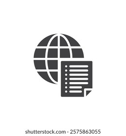A checklist with a globe vector icon. filled flat sign for mobile concept and web design. Diplomatic Agenda glyph icon. Planning structure symbol, logo illustration. Vector graphics