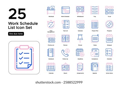 Checklist and Goal Achievement. Productivity Tips, Planning, and Work Focus. Vector Illustration. Oultine duo tone icon set