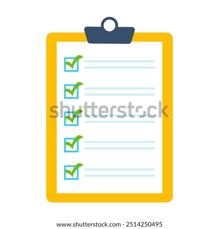 Checklist with green checkmarks isolated on white background