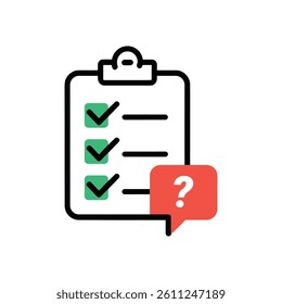 Checklist with Green Checkmarks and Question Mark Icon for Uncertainty