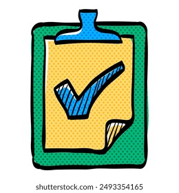 Checklist halftone icon hand drawn color vector illustration