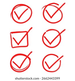 Checkliste handgezeichnetes rotes Zeichen. Marker für Markierungszeichen mit Markierungspinsel für Checkliste. Handgezeichnete Vektorgrafik.