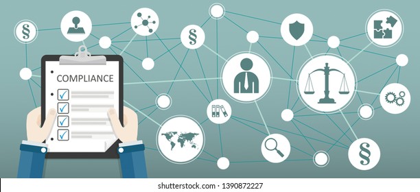 Checklist in the hands with network with paragraphs and text compliance. Eps 10 vector file.