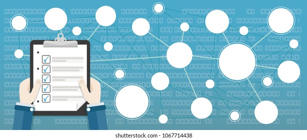 Checklist in the hands with network with white circles. Eps 10 vector file.