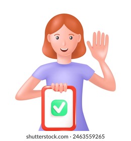 Checklist in the hands of a woman, the girl holds a clipboard with a checklist in her hand. Vector illustration.