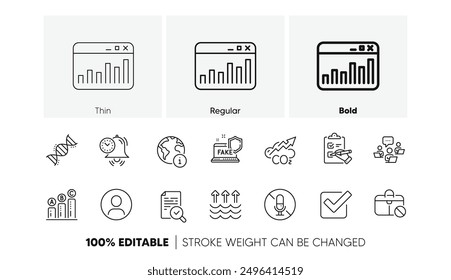 Checklist, Headshot and Evaporation line icons. Pack of Jobless, Co2, No microphone icon. Marketing statistics, Internet, Graph chart pictogram. Time management, Checkbox, Chemistry dna. Vector