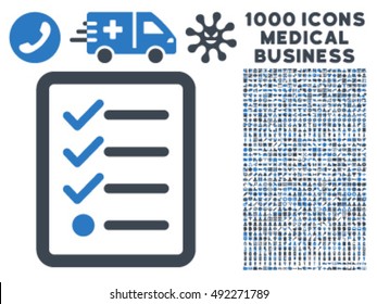 Checklist icon with 1000 medical business smooth blue vector design elements. Set style is flat bicolor symbols, white background.