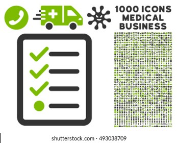 Checklist icon with 1000 medical business eco green and gray vector pictograms. Collection style is flat bicolor symbols, white background.