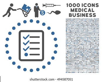 Checklist icon with 1000 medical commerce cobalt and gray vector design elements. Design style is flat bicolor symbols, white background.