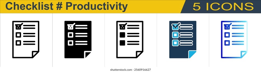 Checklist icon with 5 styles (Outline, Solid, Mixed, Duo Tone and Line Gradient)
