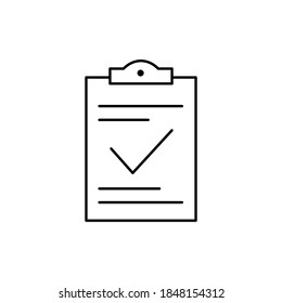 Checklist icon. Approve Clipboard linear symbol vector illustration. Check mark line document icon. Confirmed information. Isolated on white. 