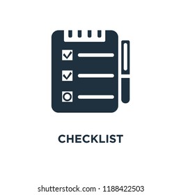 Checklist icon. Black filled vector illustration. Checklist symbol on white background. Can be used in web and mobile.