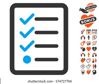 Checklist icon with bonus decoration graphic icons. Vector illustration style is flat iconic symbols for web design, app user interfaces.