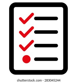 Checklist icon from Business Bicolor Set. Vector style: bicolor flat symbol, intensive red and black colors, rounded angles, white background.