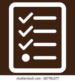 Checklist icon from Business Bicolor Set. Vector style: flat symbol, white color, rounded angles, brown background.
