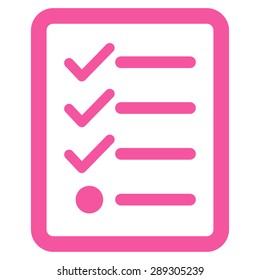 Checklist icon from Business Bicolor Set. Vector style: flat symbol, pink color, rounded angles, white background.