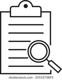 Checklist icon with check mark document gear pencil tables analytics questionnaire notes and notebooks on a clipboard symbol line vector isolated on transparent background.