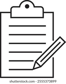 Checklist icon with check mark document gear pencil tables analytics questionnaire notes and notebooks on a clipboard symbol line vector isolated on transparent background.