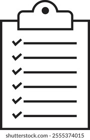 Checklist icon with check mark document gear pencil tables analytics questionnaire notes and notebooks on a clipboard symbol line vector isolated on transparent background.