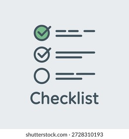 Checklist icon with checkboxes and lines on gray background