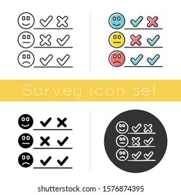 Checklist Icon. Choosing Option. Good, Bad, Neutral Experience. Voting. Agree, Disagree. Satisfaction Level. Positive, Negative. Flat Design, Linear And Color Styles. Isolated Vector Illustrations