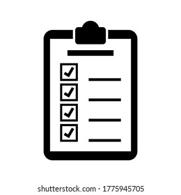 checklist icon. clipboard with black check mark sign in black square box on white paper isolated on white background. vector illustration