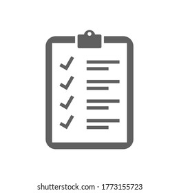 checklist icon. clipboard with check mark sign on white paper isolated on white background. vector illustration
