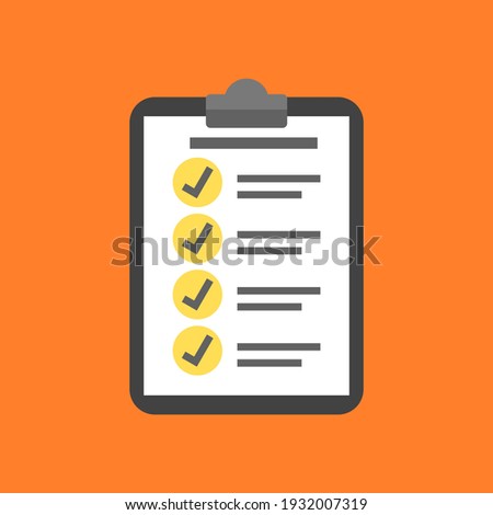 checklist icon. clipboard with check mark sign and text symbol isolated on orange color background. vector illustration